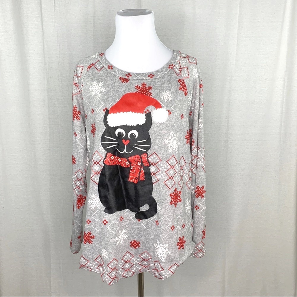 Santa cat long sleeve top for Christmas